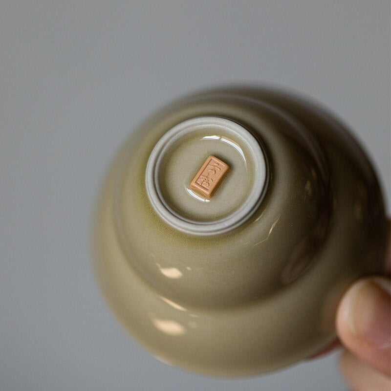 95ml *2 Jingdezhen Yellow Glaze Waist Folding Gourd Tea Cup Porcelain Master Cup