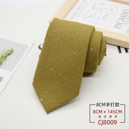 Men Neckties 8cm Width Shiny Linen Cotton Solid Sequin Women Neckwear Casual Tie