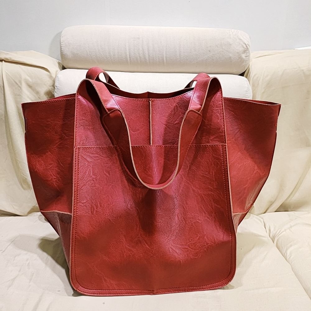 Women Large Capacity Soft Leather Casual Tote Shoulder Bag Retro Shopper Handbag