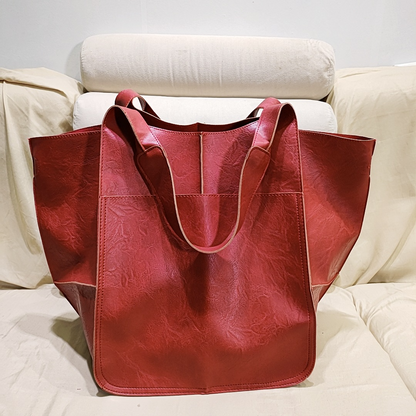 Women Large Capacity Soft Leather Casual Tote Shoulder Bag Retro Shopper Handbag