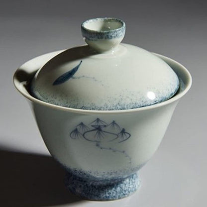 150ml Hand Painted Blue White Porcelain Gaiwan Ceramic Bowl Kung Fu Tea Set