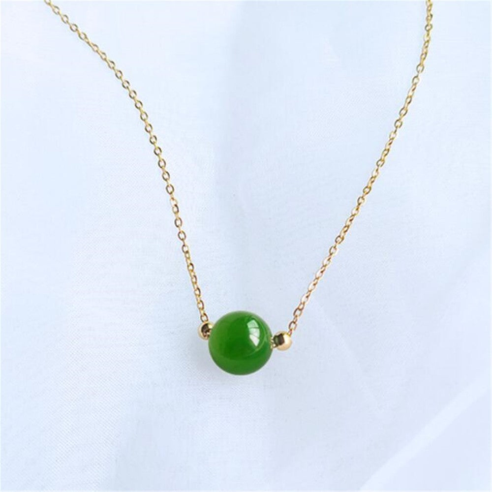 Natural 18K Gold Green Jade Gemstone Chalcedony Chain Necklace Diy Jewelry
