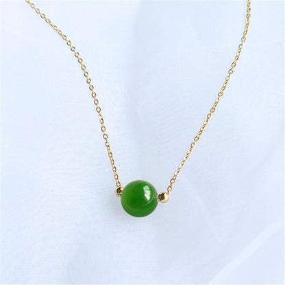 Natural 18K Gold Green Jade Gemstone Chalcedony Chain Necklace Diy Jewelry
