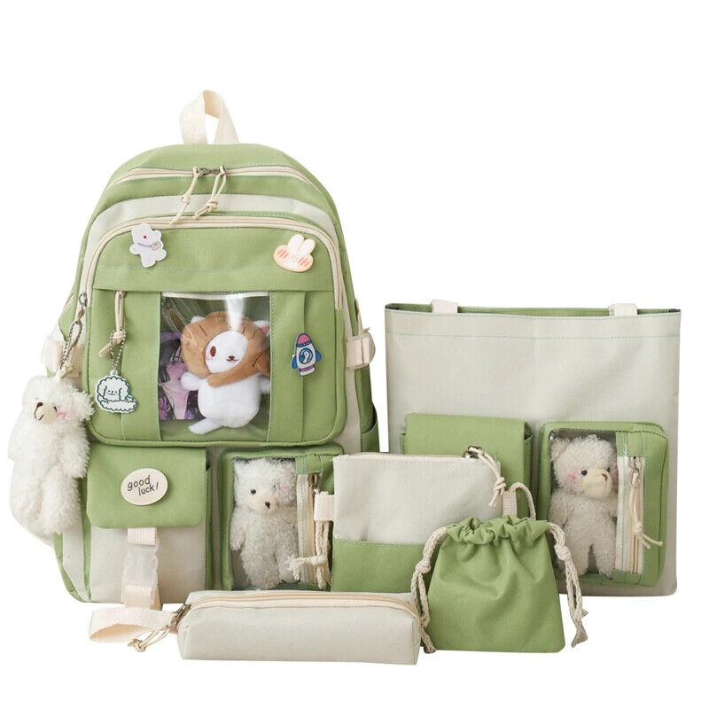 5 Pcs Sets Kids School Backpack Women's Bag Girls Students Bag Rucksack