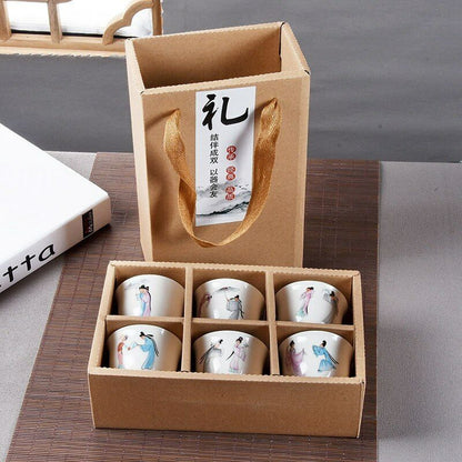 6Pcs Hand Painted Ceramic Kung Fu Tea Set Bowl Chinese Porcelain Creative Gifts