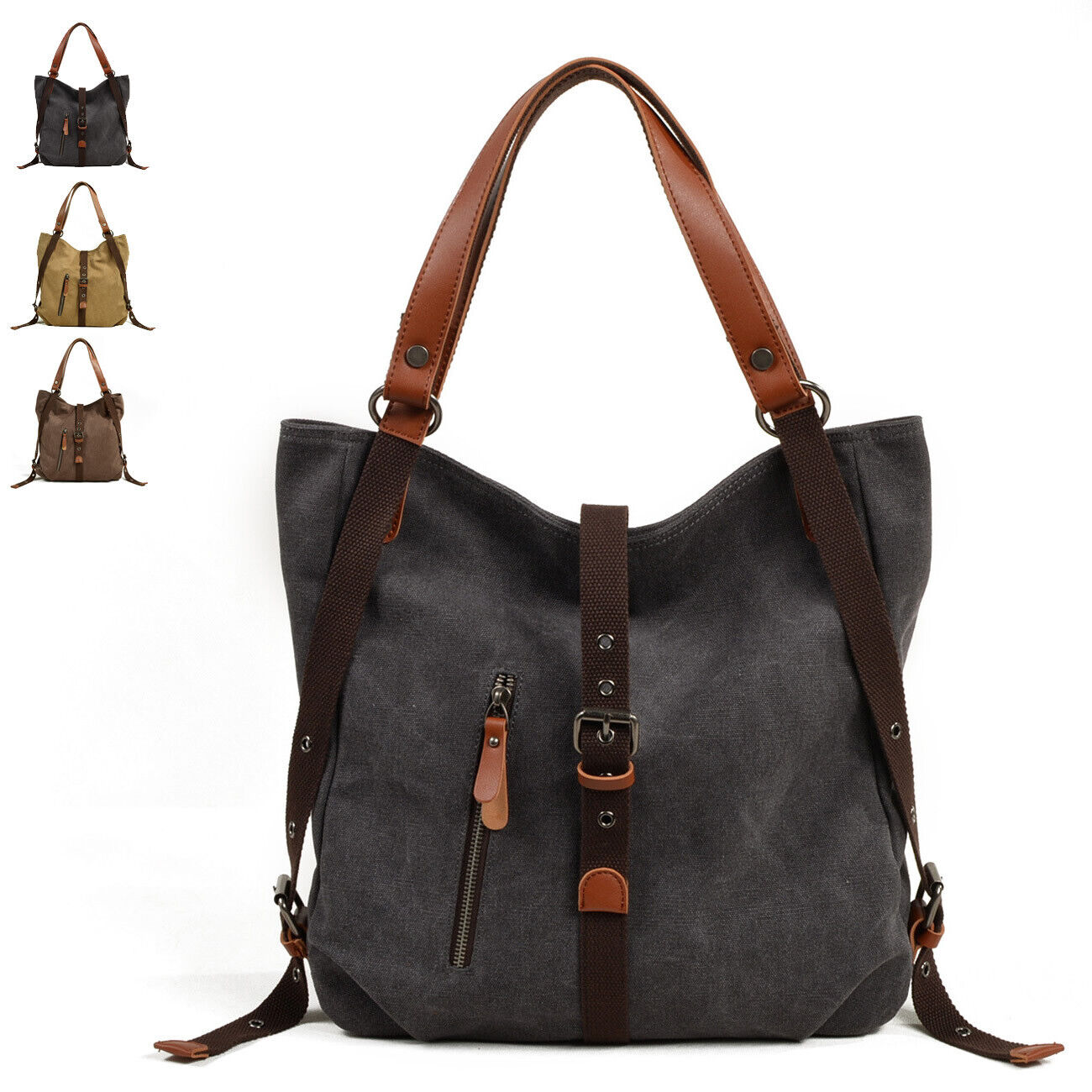 Vintage Convertible Canvas Tab-Over Tote Shoulder Purse Backpack Day bag Bucket
