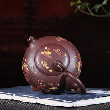 Yixing Purple Clay Handmade Teapot 300ml Spring plum painting Gongfu Tea Infuser
