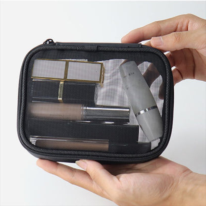 Black Mesh Cosmetic Bag Travel Toiletry Kit Transparent Makeup Organizer Pouch