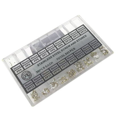 18 Sizes 540PCS Watch Parts Watch Screws Stones Rhinestone Diamond Watchmaker