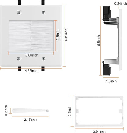 2 Gang Brush Wall Plate, Cable Pass through Wall Plate with Mounting Bracket for