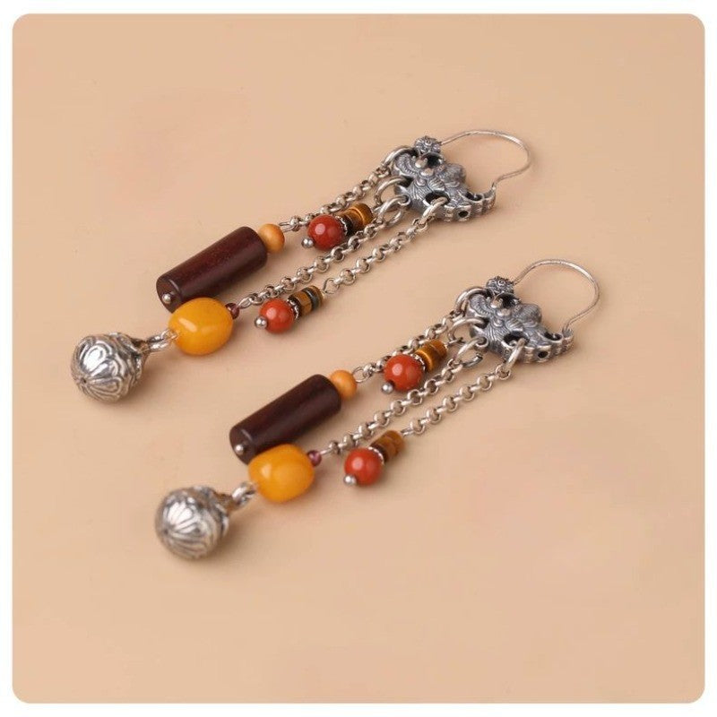 Original Multi-Treasure Tassel Earrings Exaggerated Artistic Dangle Jewelry