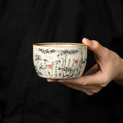 Chinese Tea Cup Master Cup Ru Yao Ceramic Opening Teacup Flowers Teaware