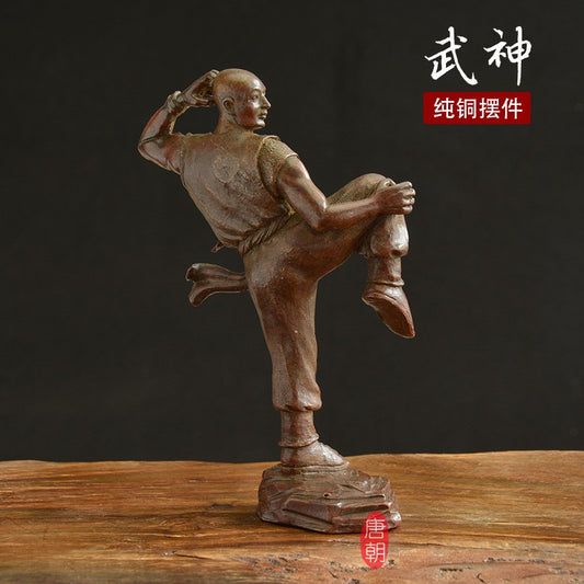 Chinese Old Red Copper Hand Casting Kungfu Buddha Statue Figure Collectable
