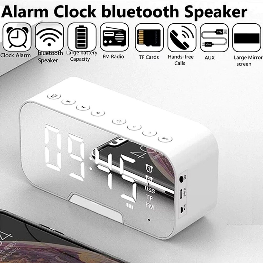 Reloj Despertador Con Espejo LED Radio FM De Bluetooth Música Inalámbrico Alarma