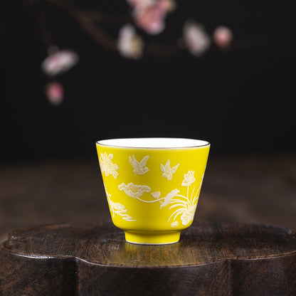 On Sales One Porcelain Cup Floral Print Chinese Kungfu Tea Cup Master Cup Of Tea