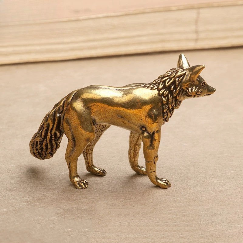 5.7cm Brass Small Fox Statue Tea Pet Table Ornament Luck Home Decoration