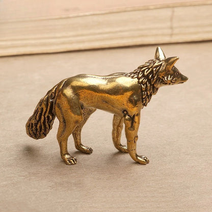 5.7cm Brass Small Fox Statue Tea Pet Table Ornament Luck Home Decoration