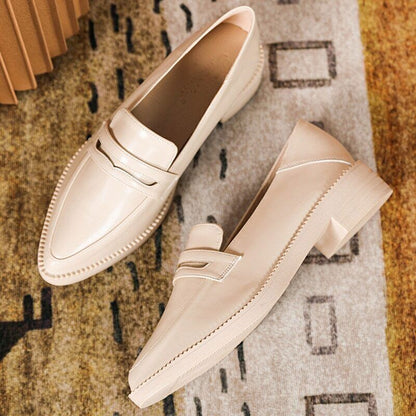 Leather Shoes Women Flats Slip on Loafers Brogue Shoes Thick Heel Oxfords