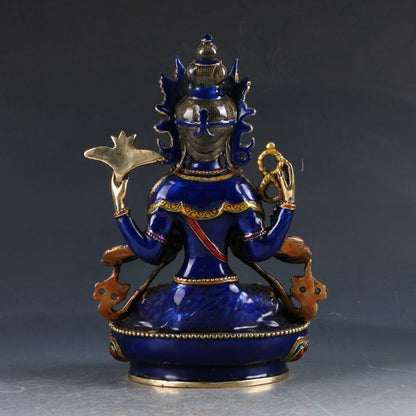 Cloisonne Four Arms Avalokitesvara Tibetan Buddhist Buddha Statue -