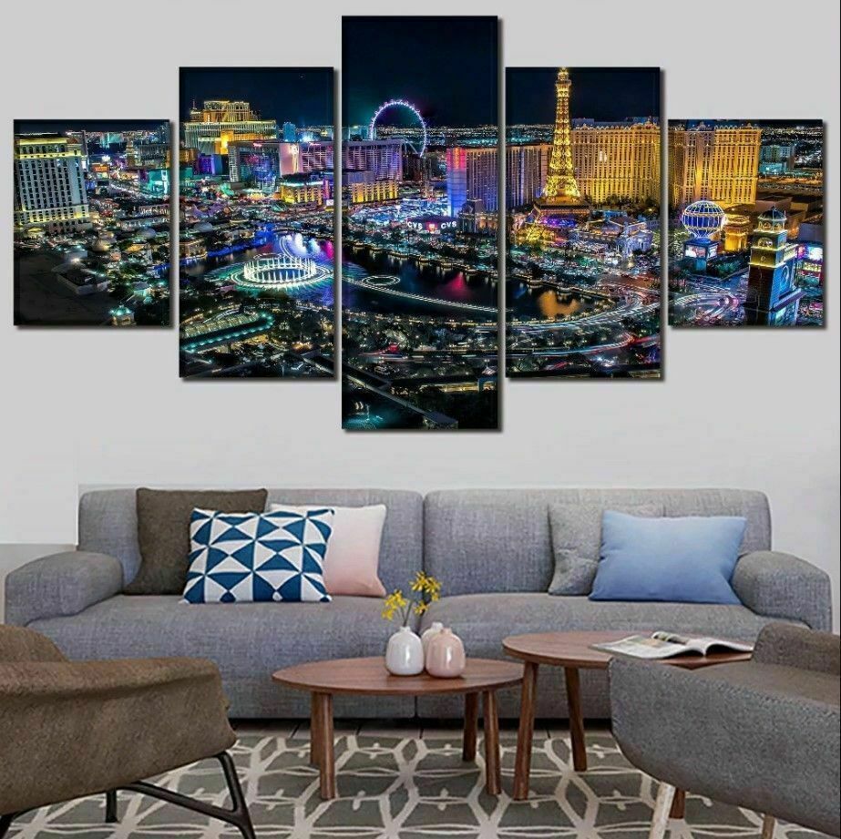 Las Vegas City Night 5 Pieces canvas Wall Art Print Poster Picture Home Decor