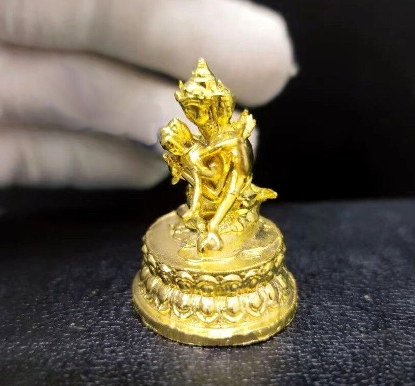 Brass Samantabhadra Consort Happy Buddha Lotus Statue Buddhism Shrine Decor