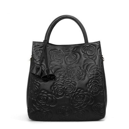 Fashion Bucket Bag Genuine Leather Handbag Purses Soft Casual Tote Bags Cotton