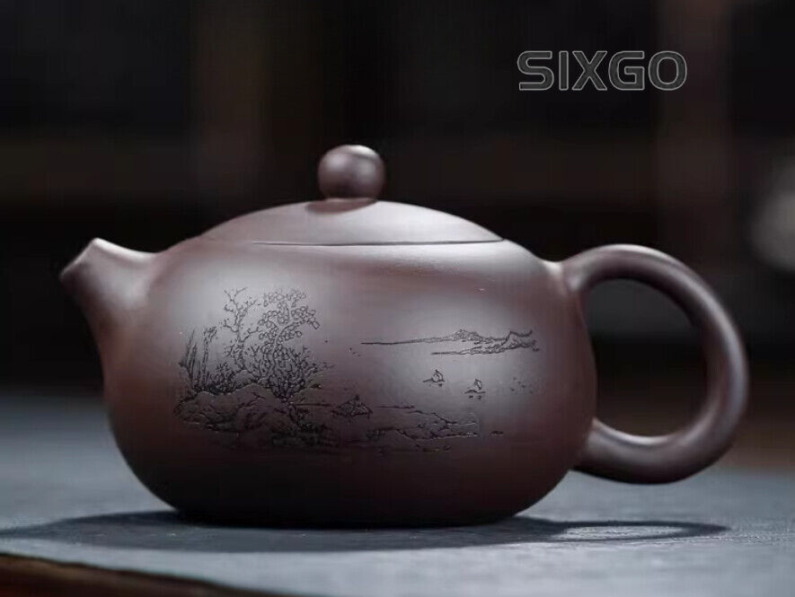 5.9" Chinese Yixing Zisha Pottery Purple Mud 420CC Hill Water Kung Fu Teapot
