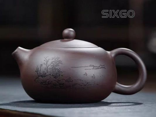 5.9" Chinese Yixing Zisha Pottery Purple Mud 420CC Hill Water Kung Fu Teapot