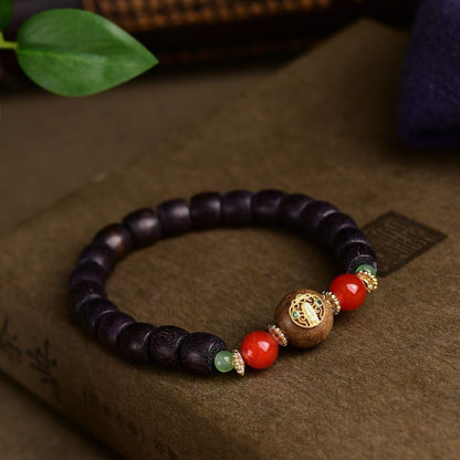 9mm Agarwood Bead Bracelet Barrel Beads Inlay Indonesia Butter Wood Grain