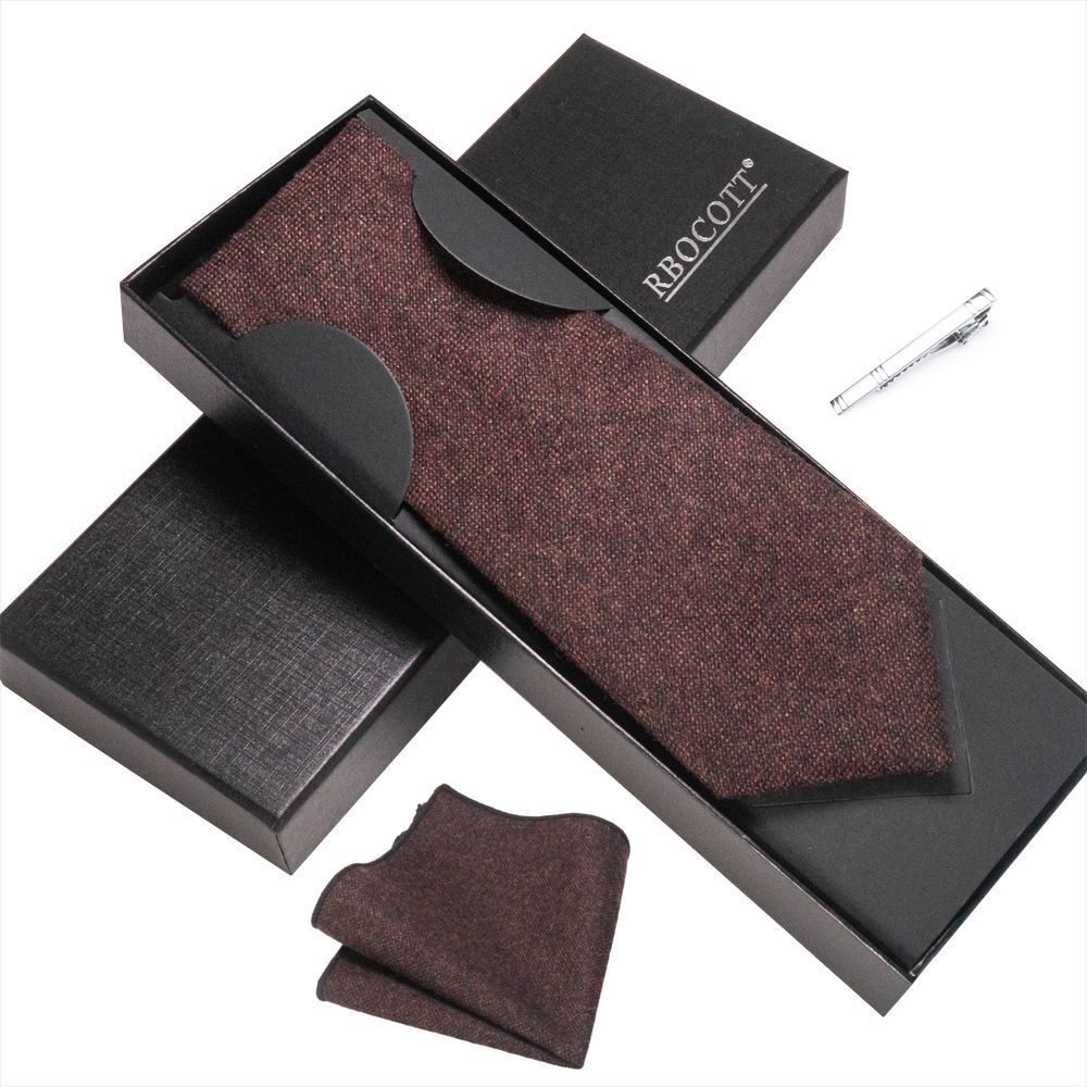 Men Necktie Set 3Pcs Clips Handkerchief Wool Gift Ties Suits Wedding Accessories