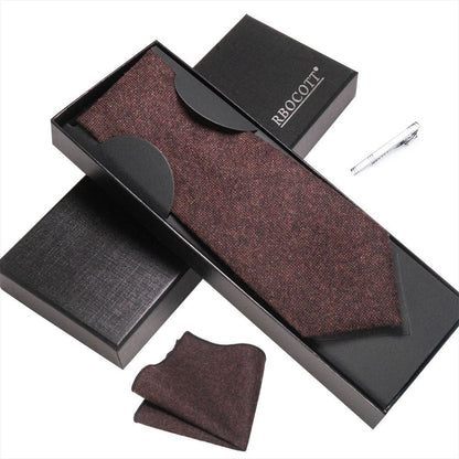 Men Necktie Set 3Pcs Clips Handkerchief Wool Gift Ties Suits Wedding Accessories