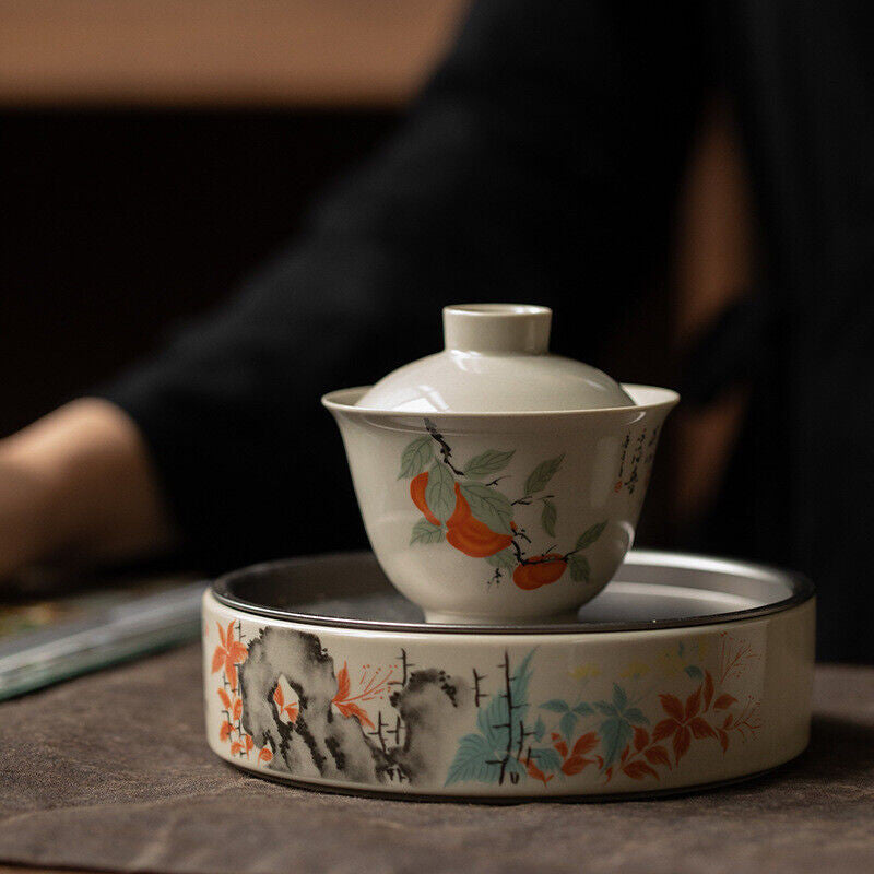 Retro Chinese Style Ceramic Covered Bowl Tea Cup Kung Fu Tea Set