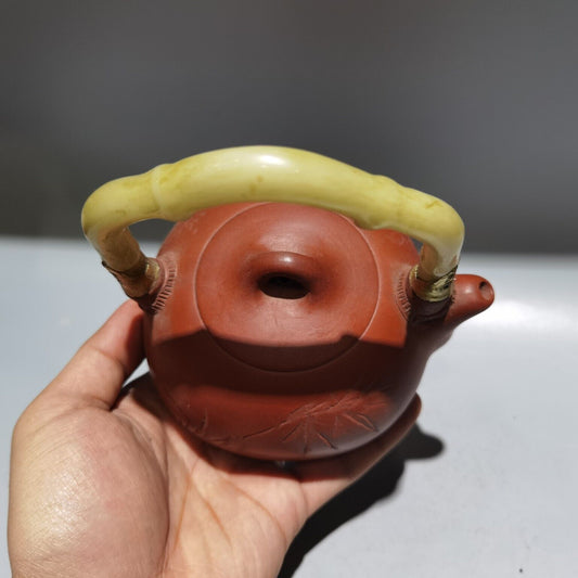 Vintage Chinese Yixing Purple Clay Teapot Zisha Ceremony Fashion Bamboo Teaware