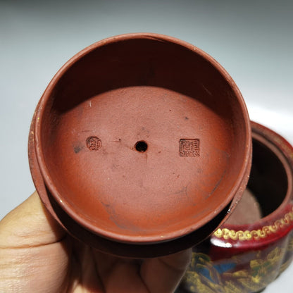 Vintage Chinese Yixing Purple Clay Teapot Zisha Ceremony Enamel Nice Teaware Art