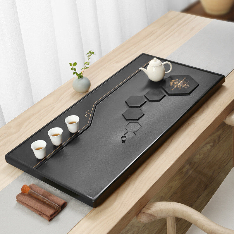 Rectangle Serving Tray Black Stone Tea Tray Weighted Tea Boat Water Draining New