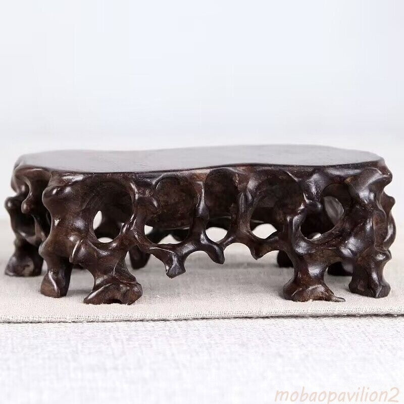 5.1" Exquisite Display Stand Hollow Base Hard Wood Carved Base Fit Figurine Vase