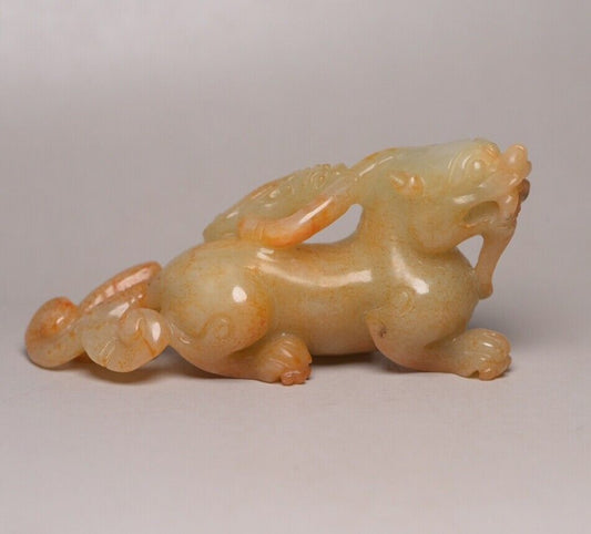 Chinese Antique Hotan Jade Carving Exquisite Beast Statue Decor Collections Art