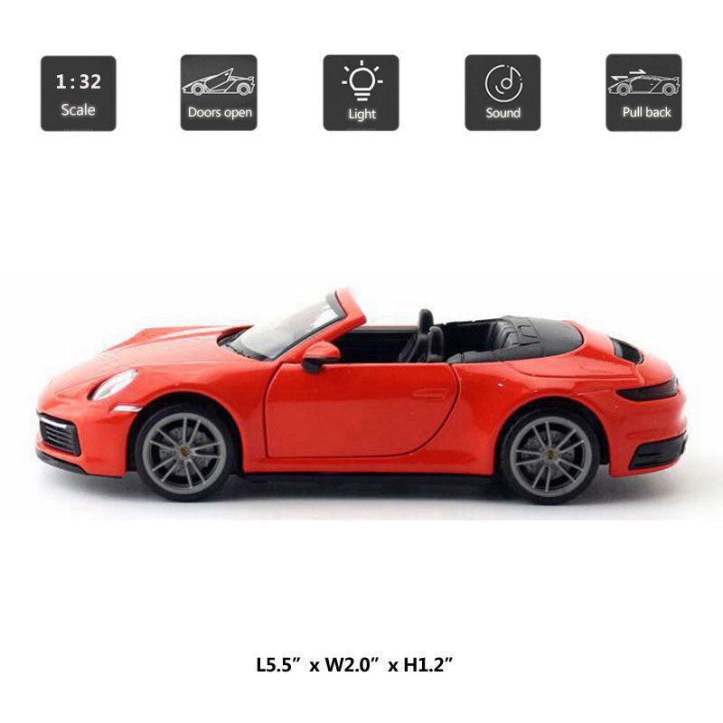 1/32 Porsche 911 Carrera Model Car Diecast Toy Vehicle for Boys Kids Gifts Red