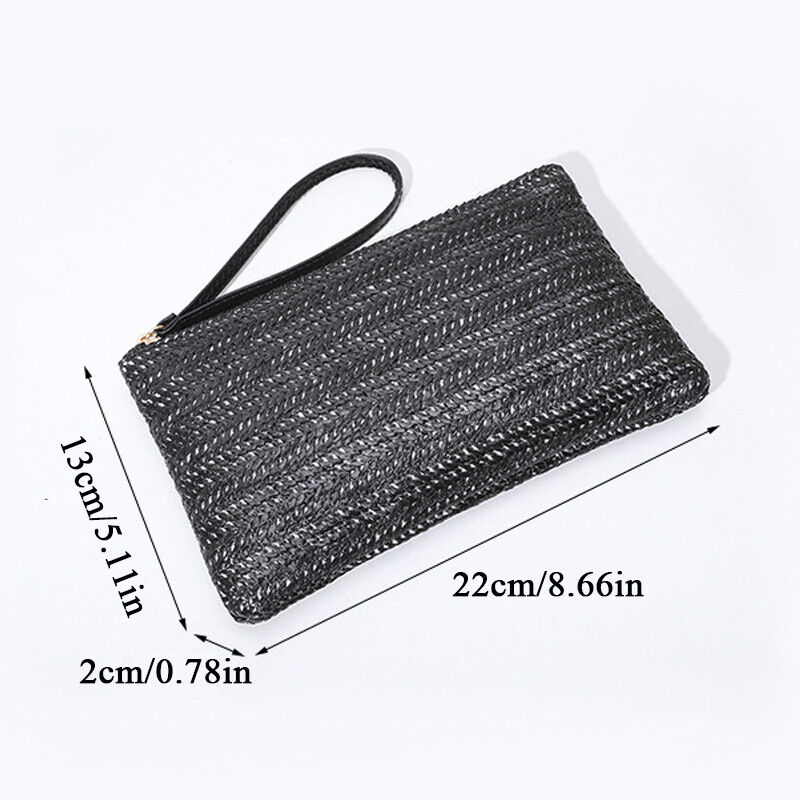 Envelope Wallet Coin Purse Straw Clutch Purse Woven Bag Beach Handbag Zipper ⌒