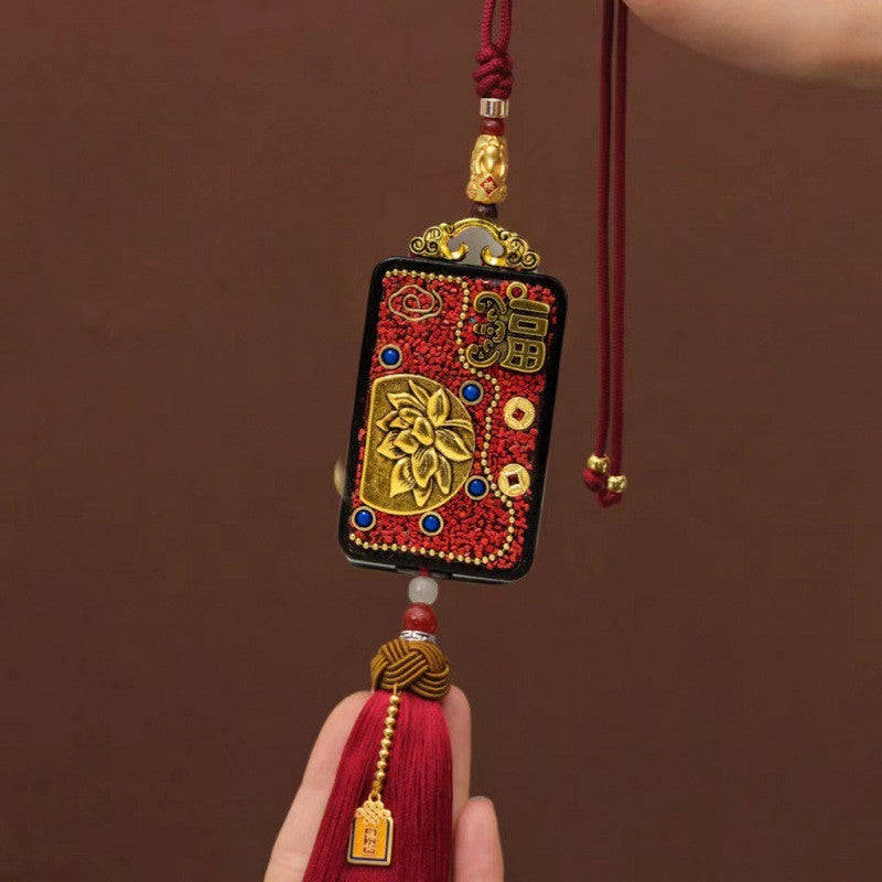 Nepal Retro Car Pendant Lotus Blessing Tassel Hanging Ornament Unisex