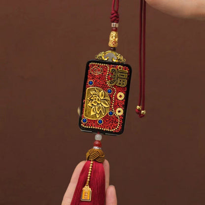 Nepal Retro Car Pendant Lotus Blessing Tassel Hanging Ornament Unisex