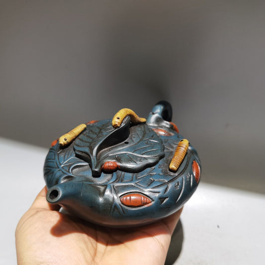 vintage chinese yixing purple clay teapot zisha ceremony silkworm gift teaware