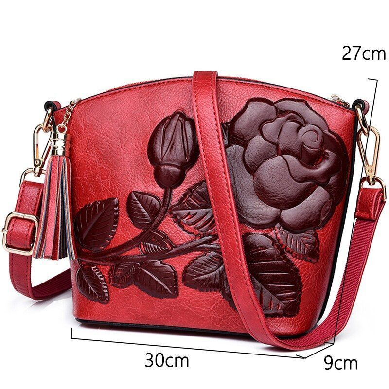 Messenger Leather Shoulder Bag Crossbody Vintage Purse Embossed Tassel Shell Bag