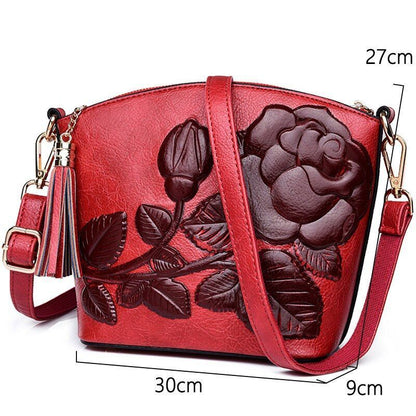 Messenger Leather Shoulder Bag Crossbody Vintage Purse Embossed Tassel Shell Bag