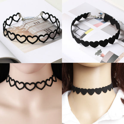 Black Velvet Heart Choker Collar Punk Goth Adjustable Chain Necklace Love Hollow