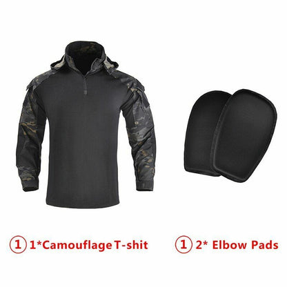 Hooded Shirt/ Pants Pads Tactical Camo Military Shooting Training Sport Hiking L