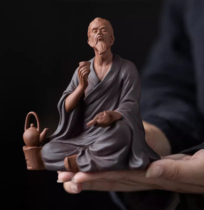 Chinese Lu Yu Statue Zi Sha Clay Figure Tea Sage Saint Table Drinking Decor
