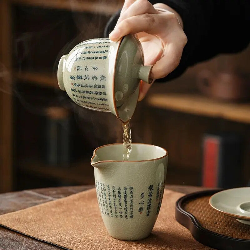 Retro Heart Meridian Tea Tureen Ru Kiln Ceramic Bowl Gaiwan Teaware Set Tea Cup