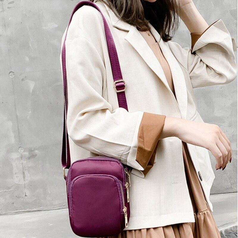 Crossbody Zipper Mobile Phone Shoulder Bag Handbag Wrist Purse 12*6*17 CM Nylon