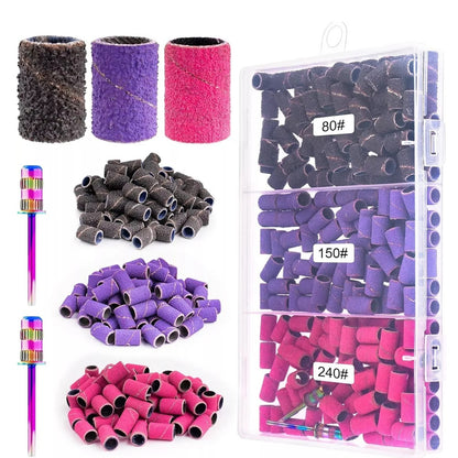 210Pcs Nail Sanding Bands Set For Manicure Pedicure Drill Bit #80/#150/#240 Grit